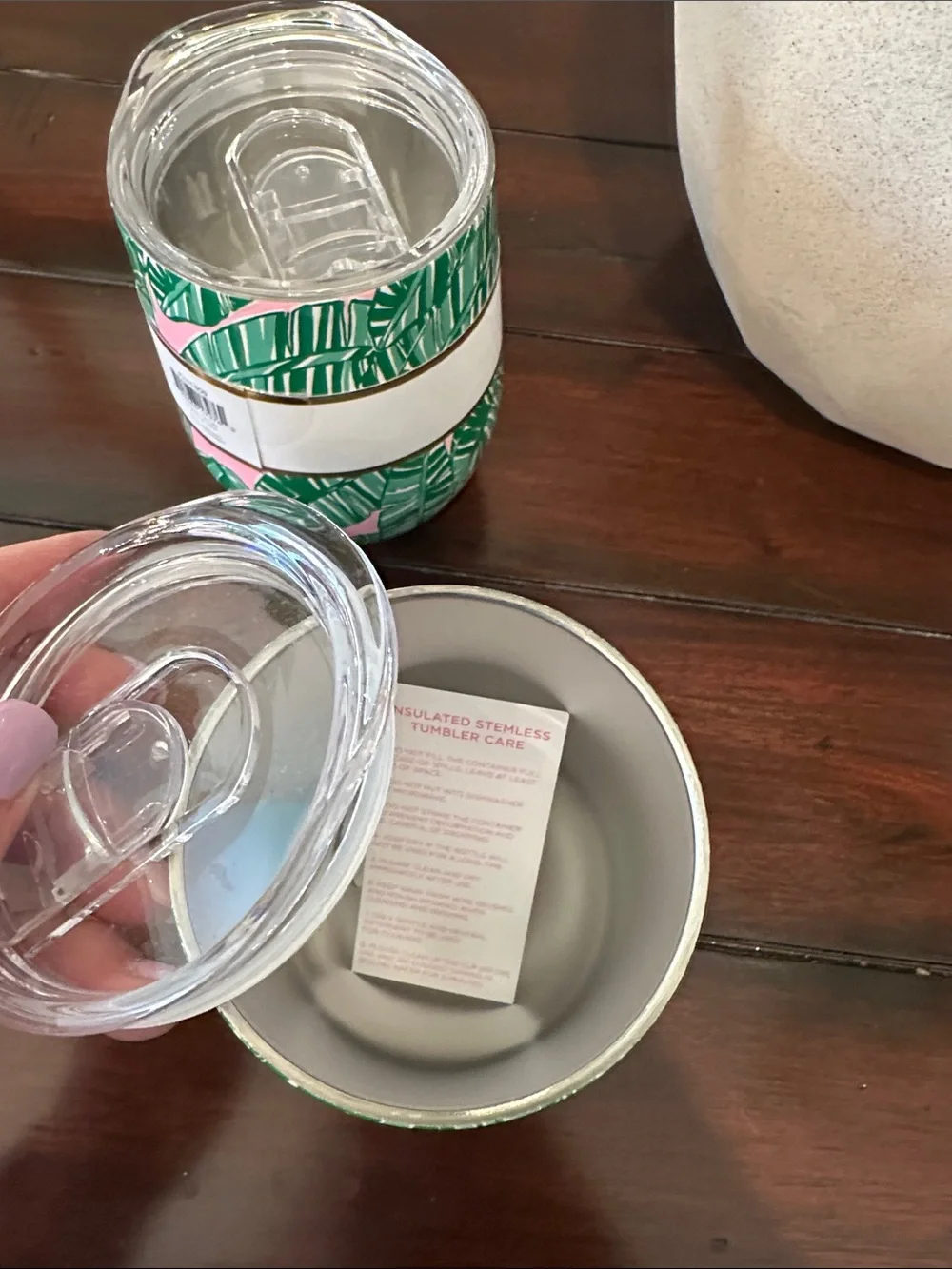 Lilly Pulitzer Pink & Green Tropical Leaf Insulated Stemless Tumblers (Set of 2)